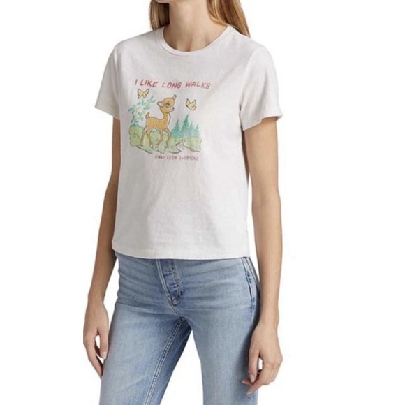Re/Done Tops - Re/Done White Graphic Tee with Deer Print